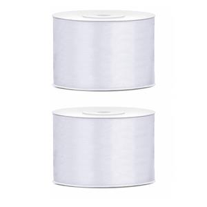 2x Hobby/decoratie wit satijnen sierlinten 5 cm/50 mm x 25 meter Wit
