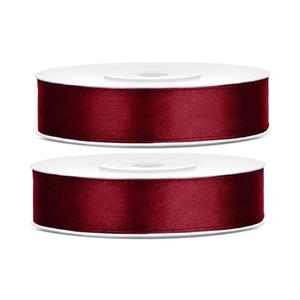 2x Hobby/decoratie bordeaux satijnen sierlinten 1,2 cm/12 mm x 25 meter Rood