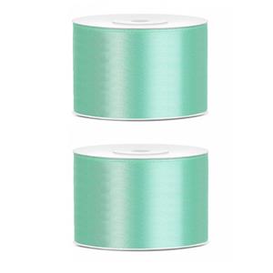 2x Hobby/decoratie mintgroen satijnen sierlinten 5 cm/50 mm x 25 meter Turquoise