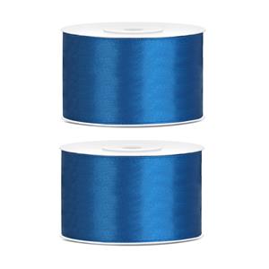 2x Hobby/decoratie blauw satijnen sierlinten 3,8 cm/38 mm x 25 meter Blauw