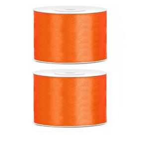 2x Hobby/decoratie oranje satijnen sierlinten 5 cm/50 mm x 25 meter Oranje