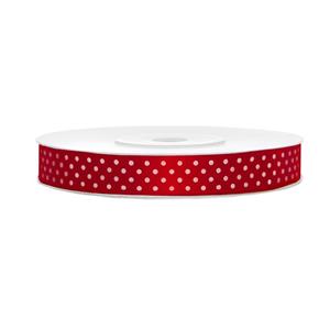 1x Hobby/decoratie rood satijnen sierlinten met witte stippen 1,2 cm/12 mm x 25 meter Rood