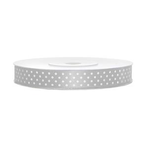 1x Hobby/decoratie zilver satijnen sierlinten met witte stippen1,2 cm/12 mm x 25 meter Zilver