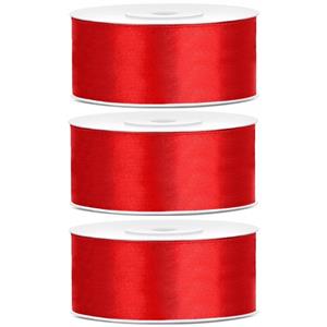 3x Hobby/decoratie rode satijnen sierlinten 2,5 cm/25 mm x 25 meter Rood