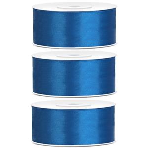 3x Hobby/decoratie kobalt blauwe satijnen sierlinten 2,5 cm/25 mm x 25 meter Blauw