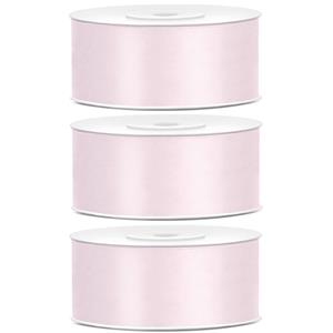 3x Hobby/decoratie poeder roze satijnen sierlinten 2,5 cm/25 mm x 25 meter Roze - Cadeaulinten