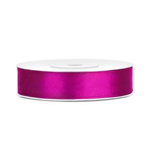 1x Hobby/decoratie fuchsia roze satijnen sierlinten 1,2 cm/12 mm x 25 meter Fuchsia - Cadeaulinten