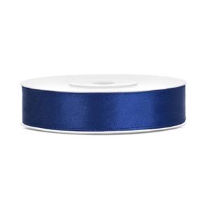 1x Hobby/decoratie donker blauw satijnen sierlinten 1,2 cm/12 mm x 25 meter Blauw - Cadeaulinten