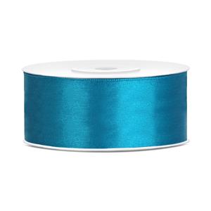 1x Hobby/decoratie turquoise satijnen sierlint 2,5 cm/25 mm x 25 meter Turquoise - Cadeaulinten