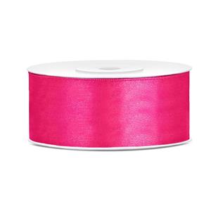 1x Hobby/decoratie donker roze satijnen sierlint 2,5 cm/25 mm x 25 meter Roze - Cadeaulinten