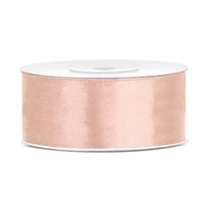 1x Hobby/decoratie perzik roze satijnen sierlint 2,5 cm/25 mm x 25 meter Roze - Cadeaulinten