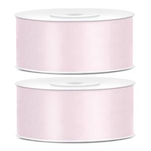 2x Hobby/decoratie poeder roze satijnen sierlinten 2,5 cm/25 mm x 25 meter Roze - Cadeaulinten