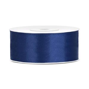 1x Hobby/decoratie donkerblauw satijnen sierlint 2,5 cm/25 mm x 25 meter Blauw - Cadeaulinten