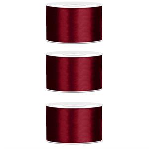 3x Hobby/decoratie diep rood satijnen sierlinten 3,8 cm/38 mm x 25 meter Rood - Cadeaulinten