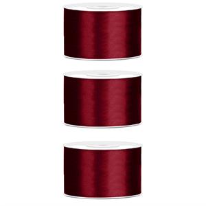 3x Hobby/decoratie diep rood satijnen sierlinten 3,8 cm/38 mm x 25 meter Rood - Cadeaulinten