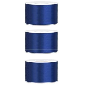 3x Hobby/decoratie koningsblauw satijnen sierlinten 3,8 cm/38 mm x 25 meter Blauw - Cadeaulinten