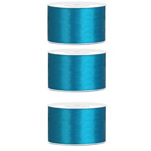 3x Hobby/decoratie turquoise satijnen sierlinten 3,8 cm/38 mm x 25 meter Turquoise - Cadeaulinten