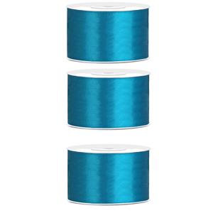 3x Hobby/decoratie turquoise satijnen sierlinten 3,8 cm/38 mm x 25 meter Turquoise - Cadeaulinten