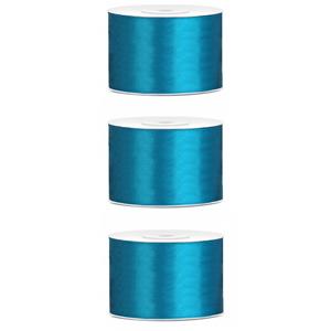 3x Hobby/decoratie turquoise satijnen sierlinten 5 cm/50 mm x 25 meter Turquoise - Cadeaulinten