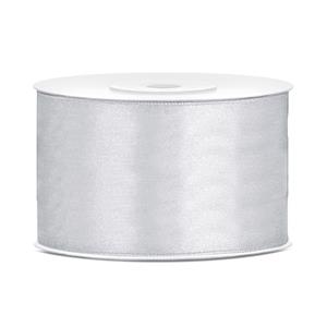 1x Hobby/decoratie zilver satijnen sierlinten 3,8 cm/38 mm x 25 meter Zilver - Cadeaulinten