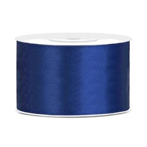 1x Hobby/decoratie marine blauw satijnen sierlinten 3,8 cm/38 mm x 25 meter Blauw - Cadeaulinten