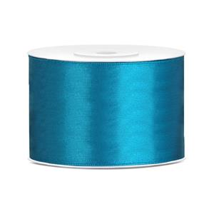 1x Hobby/decoratie turquoise satijnen sierlinten 5 cm/50 mm x 25 meter Turquoise - Cadeaulinten