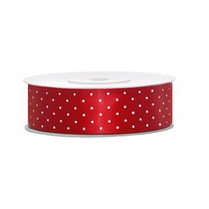 1x Hobby/decoratie rood satijnen sierlint met stippen 2,5 cm/25 mm x 25 meter Rood - Cadeaulinten