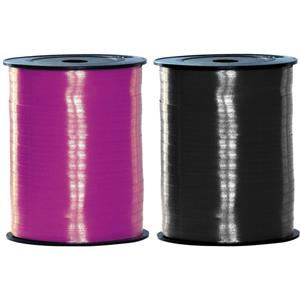 Haza Pakket van 2 rollen lint zwart en fuchsia roze 500 meter x 5 milimeter breed Zwart - Cadeauversiering