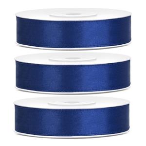 3x Hobby/decoratie donker blauwe satijnen sierlinten 1,2 cm/12 mm x 25 meter Blauw - Cadeaulinten