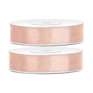 2x Hobby/decoratie perzik roze satijnen sierlinten 1,2 cm/12 mm x 25 meter Roze - Cadeaulinten