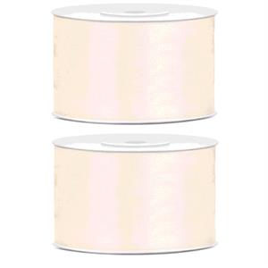 2x Hobby/decoratie ecru/gebroken wit satijnen sierlinten 3,8 cm/38 mm x 25 meter Creme - Cadeaulinten
