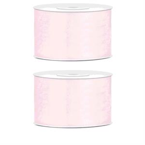 2x Hobby/decoratie licht poeder roze satijnen sierlinten 3,8 cm/38 mm x 25 meter Roze - Cadeaulinten