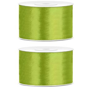 2x Hobby/decoratie groen satijnen sierlinten 3,8 cm/38 mm x 25 meter Groen - Cadeaulinten