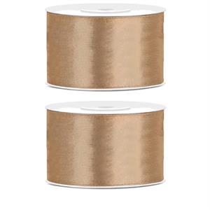2x Hobby/decoratie goud satijnen sierlinten 3,8 cm/38 mm x 25 meter Goudkleurig - Cadeaulinten