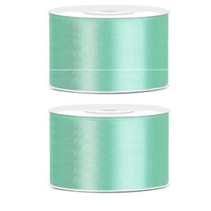 2x Hobby/decoratie mint groen satijnen sierlinten 3,8 cm/38 mm x 25 meter Groen - Cadeaulinten