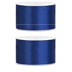 2x Hobby/decoratie koningsblauw satijnen sierlinten 3,8 cm/38 mm x 25 meter Blauw - Cadeaulinten