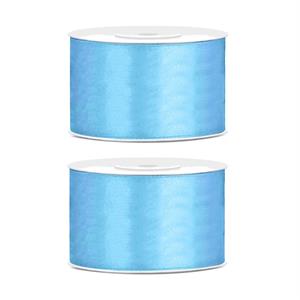 2x Hobby/decoratie lichtblauw satijnen sierlinten 3,8 cm/38 mm x 25 meter Blauw - Cadeaulinten