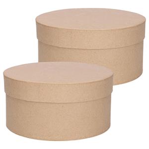 2x stuks ronde bruine hobby opslag doos/dozen 15 cm - Hobbydecoratieobject