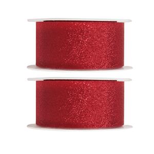 Santex 2x Hobby/decoratie rode sierlinten met glitters 3 cm/30 mm x 5 meter - Cadeaulinten
