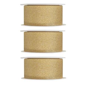 Santex 3x Hobby/decoratie gouden sierlinten met glitters 3 cm/30 mm x 5 meter - Cadeaulinten