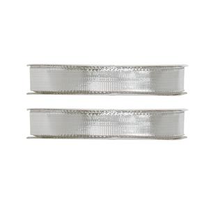 Santex 2x Hobby/decoratie metallic zilveren sierlinten met glitters 9 mm x 25 meter - Cadeaulinten