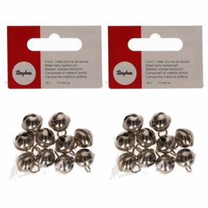 20x Zilveren metalen belletjes met oog 11 mm hobby/knutsel benodigdheden - Hobbydecoratieobject