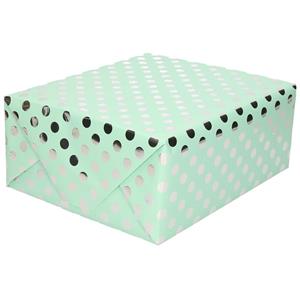 Set van 4x stuks mintgroene folie inpakpapier/cadeaupapier zilveren stip 200 x 70 - Cadeaupapier