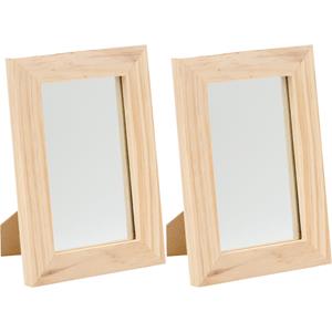 2x Houten spiegels 13,5 x 19,5 cm DIY hobby/knutselmateriaal - Knutselartikelen