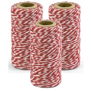 3x Rood/wit bakkerstouw 50 meter hobby materiaal - Touwen