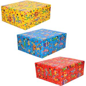 Club van Sinterklaas 6x Rollen inpakpapier/cadeaupapier  rood/blauw/geel 200 x 70 cm - Cadeaupapier