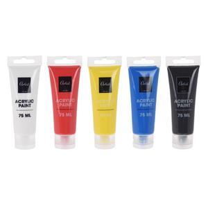 Setje acryl verf tubes 5 kleuren 75 ml - Hobbyverf