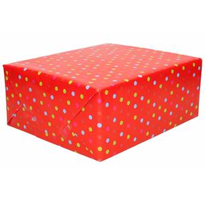 Duni 3x Inpakpapier/cadeaupapier rood met gekleurde stippen 200 x 70 cm -