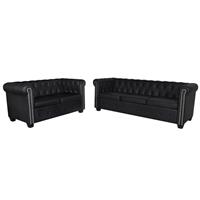 Chesterfield Sofa 2-Sitzer Und 3-Sitzer Kunstleder Schwarz