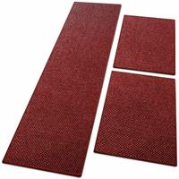 FLOORDIREKT 1A Bettumrandung Ponto Rot 1 Läufer 67x250 cm + 2 Brücken 67x140 cm